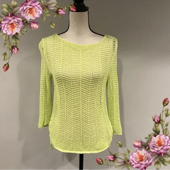 Chico’s lime color open knit sweater - Picture 1 of 12